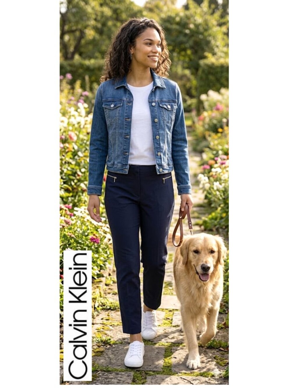 Calvin Klein Navy Cropped Pants with Zip Detail
